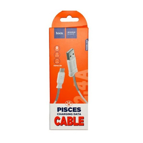 Кабель USB - микро USB HOCO X24 Pisces, 1.0м, круглый, 2.1A, силикон, цвет: белый (1/31/310)