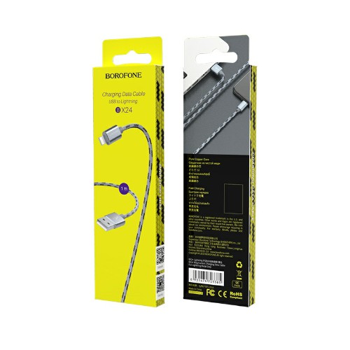 Кабель USB - 8 pin Borofone BX24 Ring, 1.0м, круглый, 2.1A, нейлон, цвет: серый (1/648)