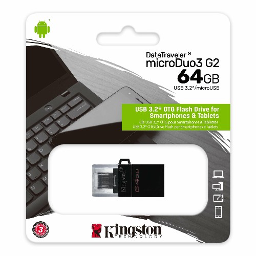яUSB 3.0  64GB  Kingston  DataTraveler  microDuo3 G2  (USB 3.0/3.2 + microUSB)  чёрный