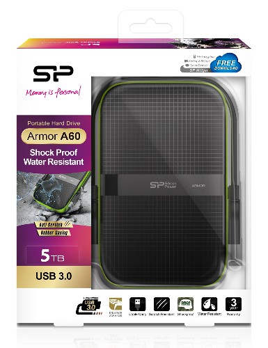 Внешний HDD  Siliсon Power  5 TB  A60 Armor, чёрный/зелёный, 2.5", USB 3.0