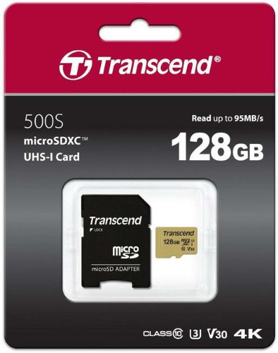 MicroSD  128GB  Transcend 500S UHS-I U1  + SD адаптер, MLC