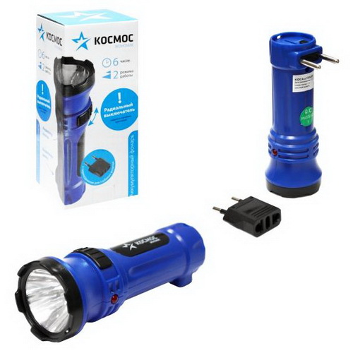 Фонарь КОСМОС светодиодный KOCAcc102LED аккумуляторный, 2 режима, 0, 5W LED, 300mAh прямая зарядка о