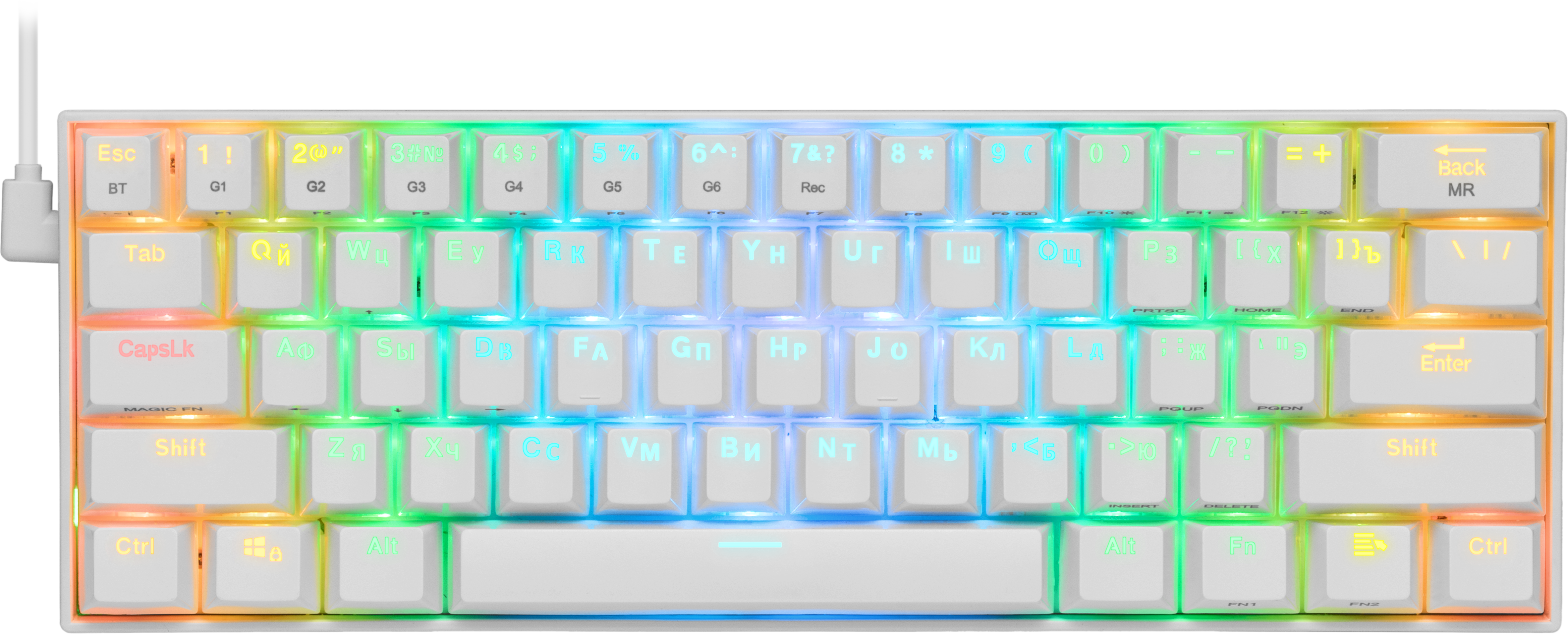 Клавиатура беспроводная REDRAGON Draconic RU,RGB, bluetooth 5.0, белая (1/20)