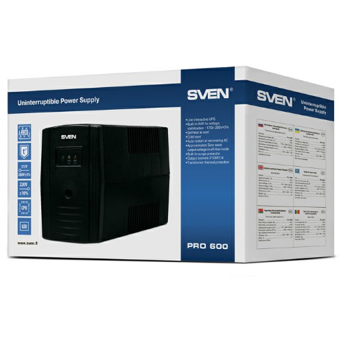 Источник бесперебойного питания SVEN Pro 600, 360Вт, 2 евро розетки  (1/4)