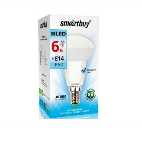 Лампа светодиодная SMARTBUY R50 6Вт 220V 6000K E14 (рефлекторная, холодный дневной свет) (10/100)