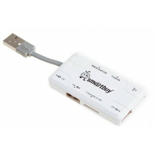 Картридер + Хаб Smartbuy 750, USB 2.0 3 порта+SD/microSD/MS/M2 Combo (SBRH-750-W), белый (1/5)