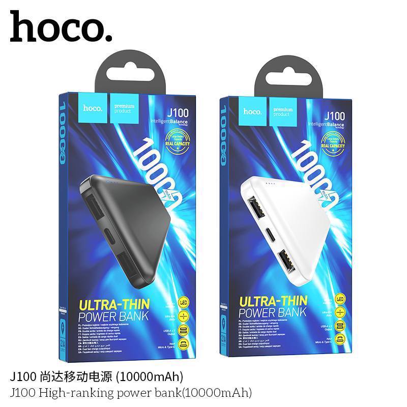 Аккумулятор внешний HOCO J100, High ranking, 10000mAh, пластик, индикатор, 2 USB выхода, микро USB,