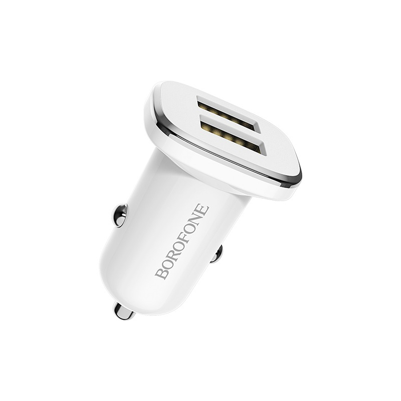 Блок питания автомобильный 2 USB Borofone BZ12, Lasting power, 2.4A, пластик, цвет: белый (1/44/176)