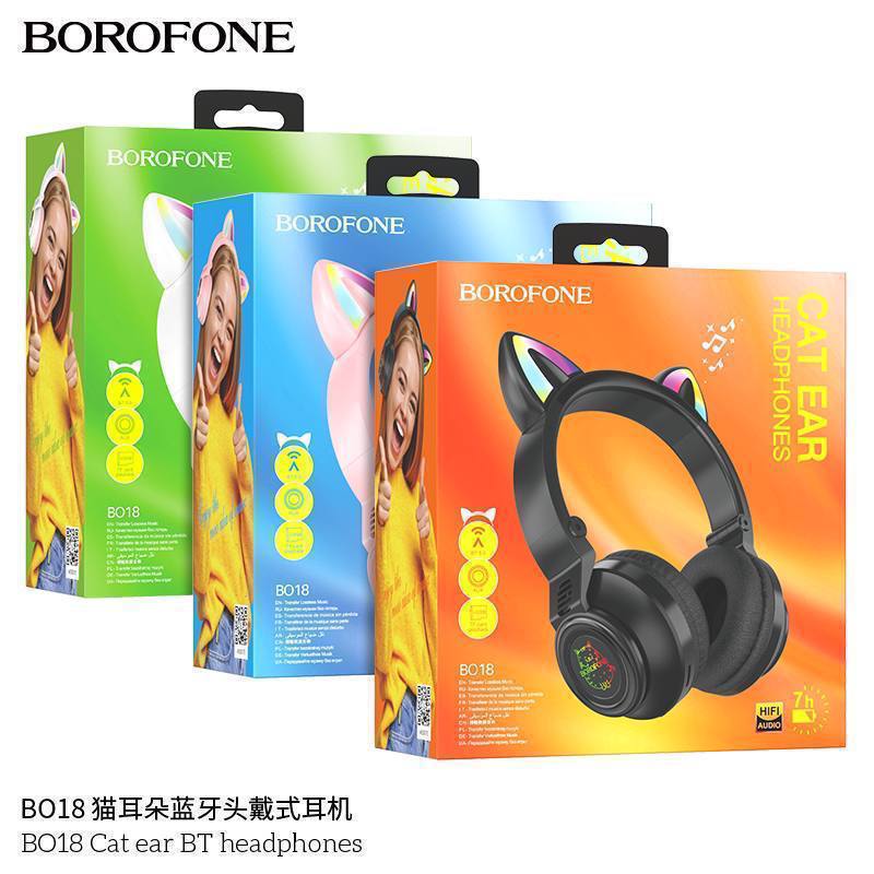 Наушники полноразмерные Borofone BO18 Cat, bluetooth 5.0, AUX, цвет: чёрный (1/36)