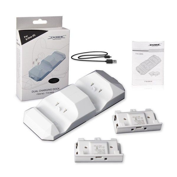Зарядная станция XB One S Dual Charging Dock+2 шт АКБ 500 mAh с подсветкой White TYX-695S