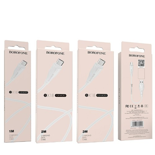 Кабель USB - микро USB Borofone BX18 Optimal, 1.0м, круглый, 2.4A, силикон, цвет: белый (1/648)