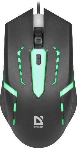 Мышь проводная игровая DEFENDER Hit MB-601, USB, 7 цветов, 4 кнопки, 800-1200dpi, черный (1/40)