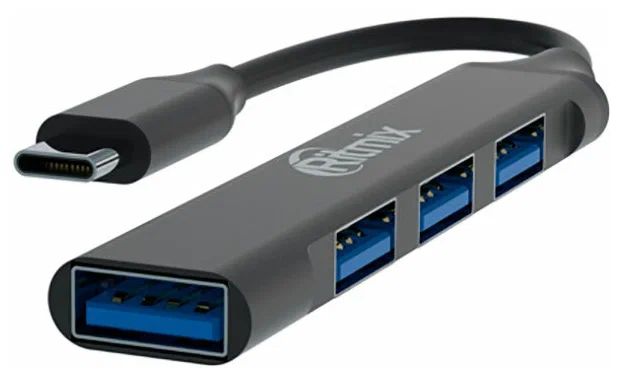 Хаб RITMIX CR-4401 Metal,TypeC на USB3.0;1xUSB3.0+3xUSB 2.0 ,каб.9.5см,корп из алюм.сплав (1/200)