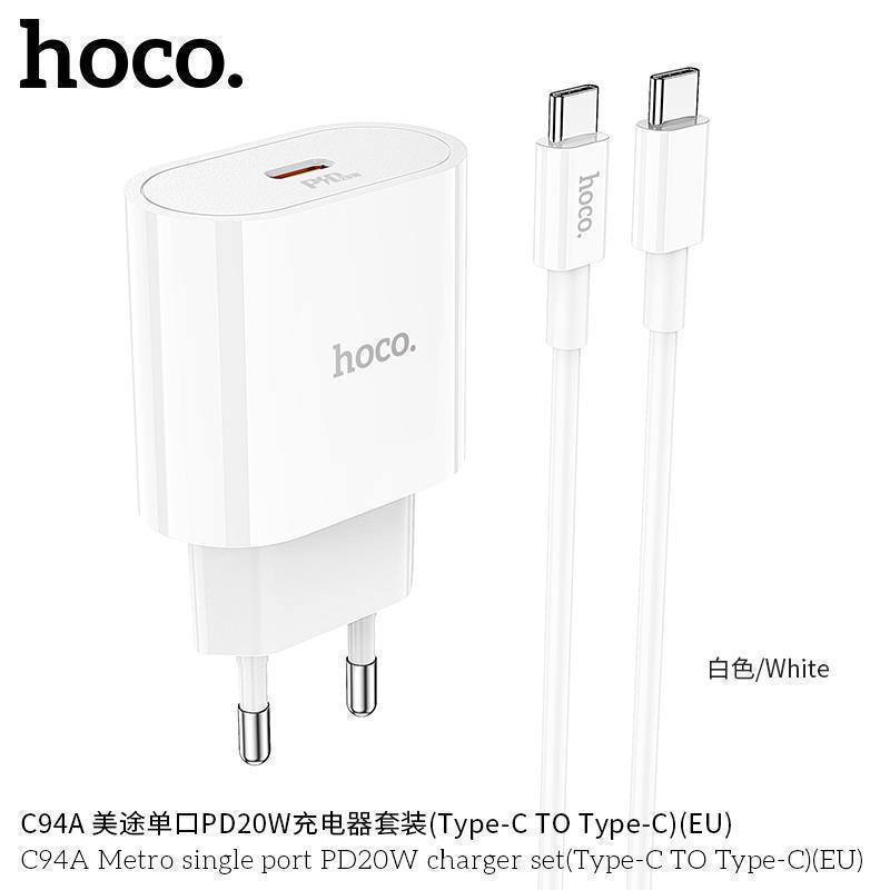 Блок питания сетевой 1 Type-C HOCO C94A, Metro, 3000mA, QC3.0, QC2.0, FCP, SCP, AFC, PD3.0, кабель T