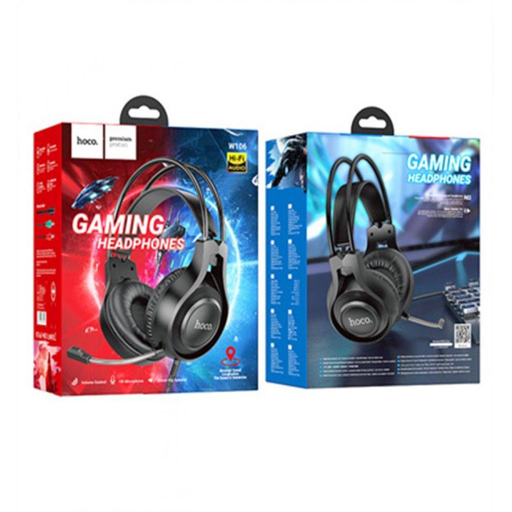 Наушники полноразмерные HOCO W106 Tiger, пластик, микрофон, AUX, 1,8м, цвет: чёрный (1/30)