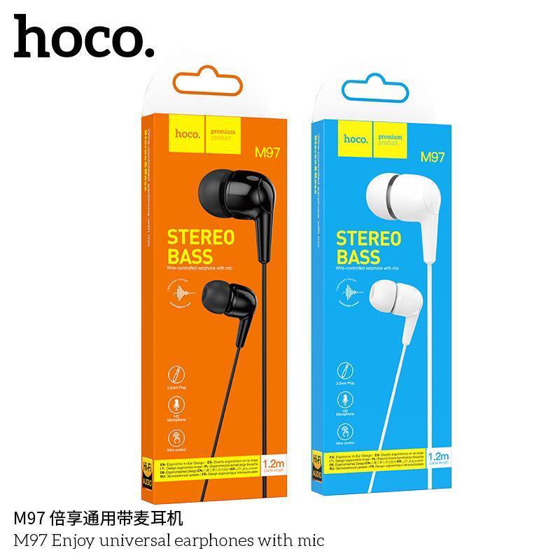 Наушники внутриканальные HOCO M97 Enjoy, микрофон, кнопка ответа, кабель 1.2м, цвет: чёрный (1/420)