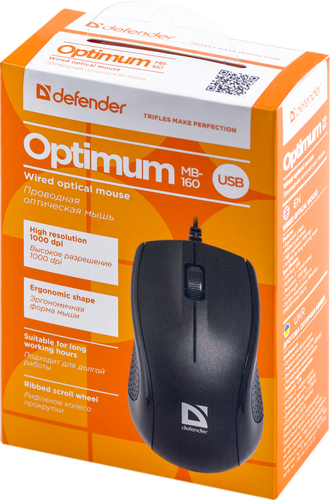 Мышь проводная DEFENDER Optimum MB-160, USB, 3 кнопки, черный (1/40)
