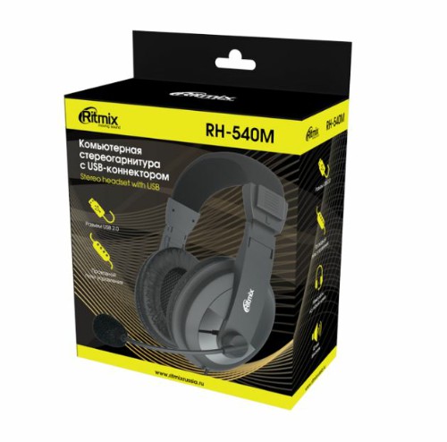 Игровая гарнитура RITMIX RH-540M black, полноразмерные наушники, 40 мм, 20-20000 Гц, черный (1/20)