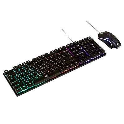 Комплект проводной игровой Клавиатура + Мышь NAKATOMI KMG-2305U BLACK, RGB подсветка, черная (1/20)