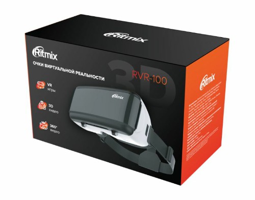 VR-очки RITMIX  RVR-100, для VR-игр и 3D-фильмов, линзы 40мм, угол обзора 100°, держатель до 80 мм,