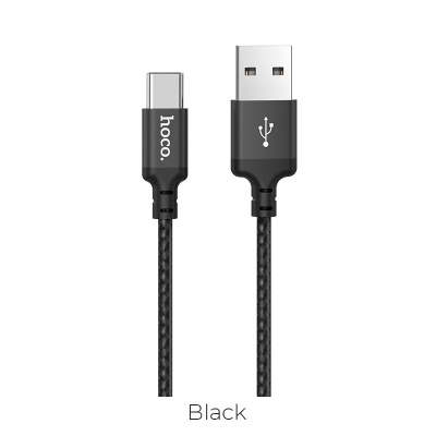Кабель USB - Type-C HOCO X14 Times speed, 2.0м, круглый, 3.0A, ткань, цвет: чёрный (1/33/330)