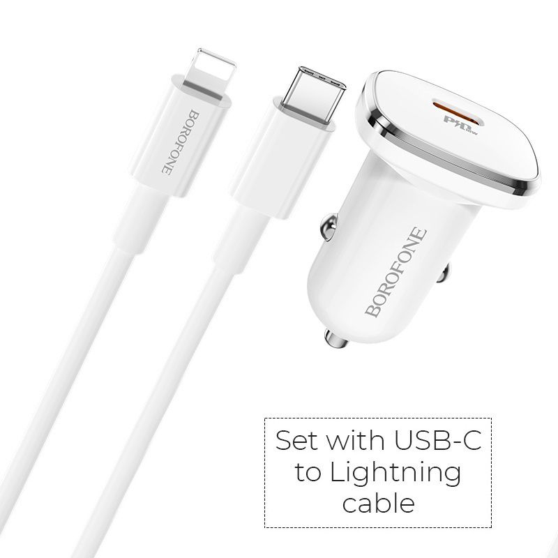 Блок питания автомобильный 1 Type-C Borofone BZ12B, Lasting, 3000mA, пластик, PD, QC3.0, кабель 8 pi