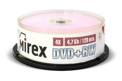 Диск MIREX DVD+RW 4,7 Гб 4X Cake box 25 (25/300)