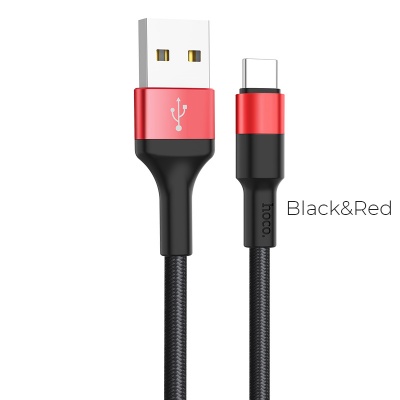 Кабель USB - Type-C HOCO X26 Xpress, 1.0м, круглый, 2.1A, ткань, цвет: чёрный, красная вставка (1/30