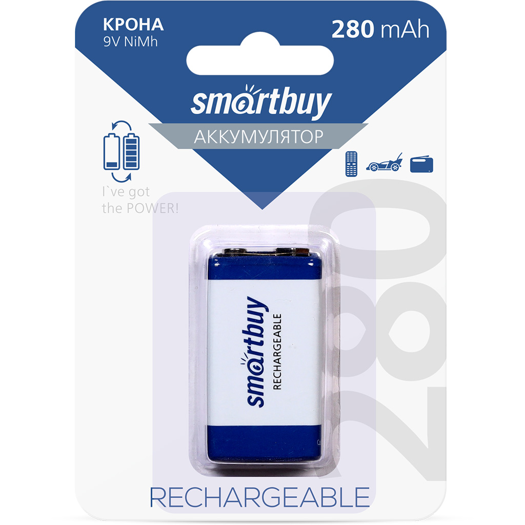 Аккумулятор NiMh Smartbuy 9V /1BL 280 mAh (1/25/200)